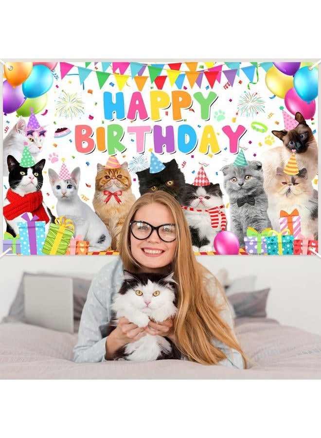 Avezano Cat Happy Birthday Backdrop Pet Cat Paw Theme Birthday Party Decorations Kitties Pet Themed Party Supplies 70.8 x 43.3 Inch - Image 5