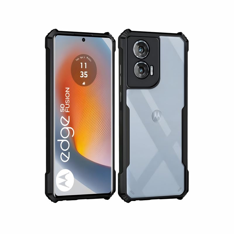 AIBEX® Compatible for Motorola G96 5G / Motorola Edge 50 Fusion 5G Mobile Back Case Cover, Crystal-Clear Shockproof Bumper with Camera Guard |(TPU+PC) | Anti-Yellow, Slim Transparent – Black - Image 1