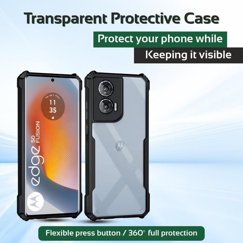 AIBEX® Compatible for Motorola G96 5G / Motorola Edge 50 Fusion 5G Mobile Back Case Cover, Crystal-Clear Shockproof Bumper with Camera Guard |(TPU+PC) | Anti-Yellow, Slim Transparent – Black - Image 5