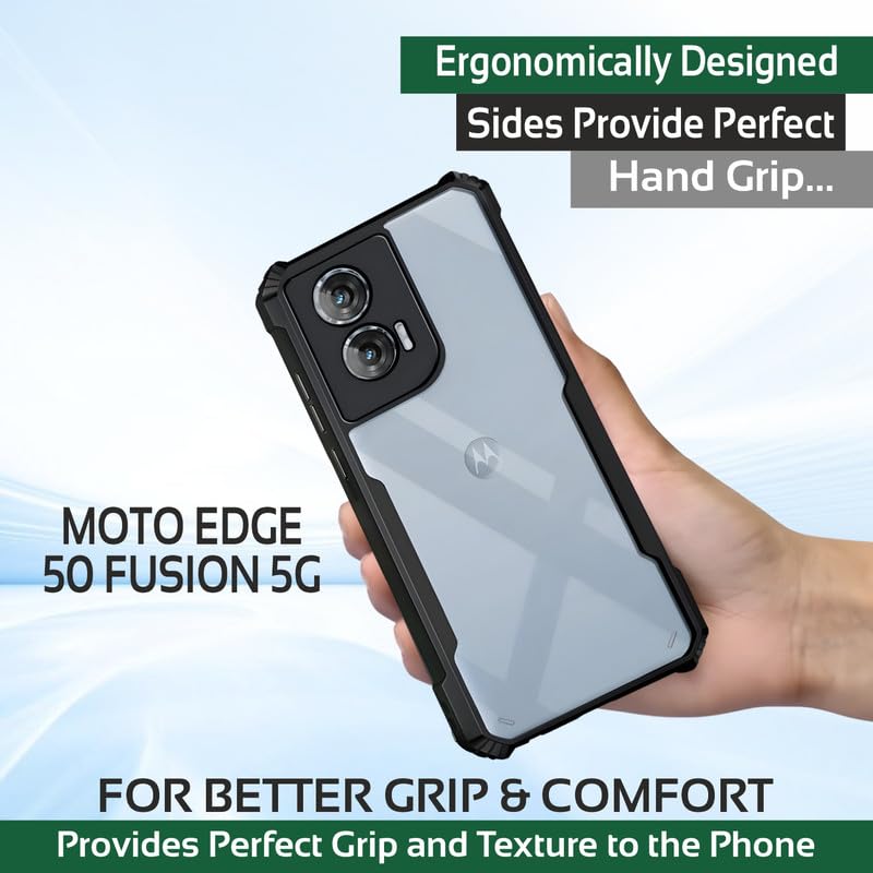 AIBEX® Compatible for Motorola G96 5G / Motorola Edge 50 Fusion 5G Mobile Back Case Cover, Crystal-Clear Shockproof Bumper with Camera Guard |(TPU+PC) | Anti-Yellow, Slim Transparent – Black - Image 3