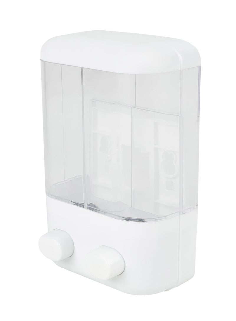 موزع صابون اليد والمطهر والجل والسوائل | آلية التوزيع اليدوية | حجرتين مزدوجتين | يمكن تركيبه على الحائط | مناسب للحمامات والمطابخ والدش والمزيد | 450 مل - Image 1