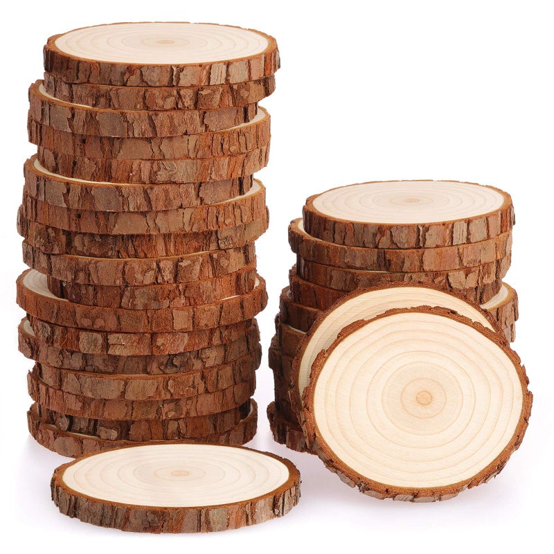 Fuyit Unfinished Wood Slices with No Hole, 30 Pcs 2.8-3.1 Inches Natural Wooden Circles with Bark for DIY Crafts, Christmas Ornament, Decoration - Image 1