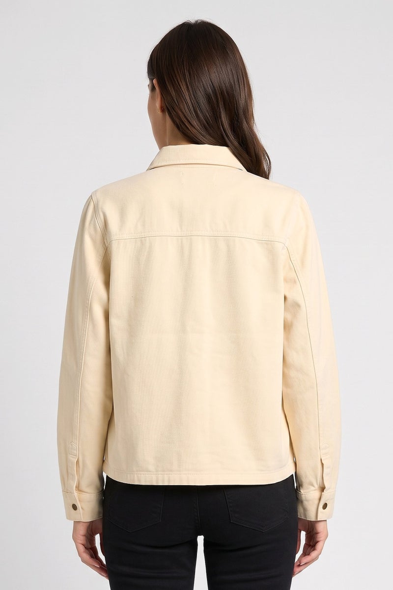 Threadbare Women Long Sleeve Solid Denim Jacket Shirt, Beige - Image 4