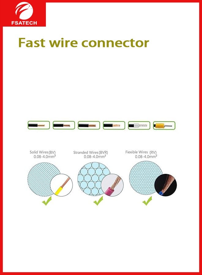 FSATECH 10 قطع سلك قابل للتوصيل بدون لحام مقسم أسلاك طرفية سريعة 1 في 4 خارج أحادية اللون - Image 2