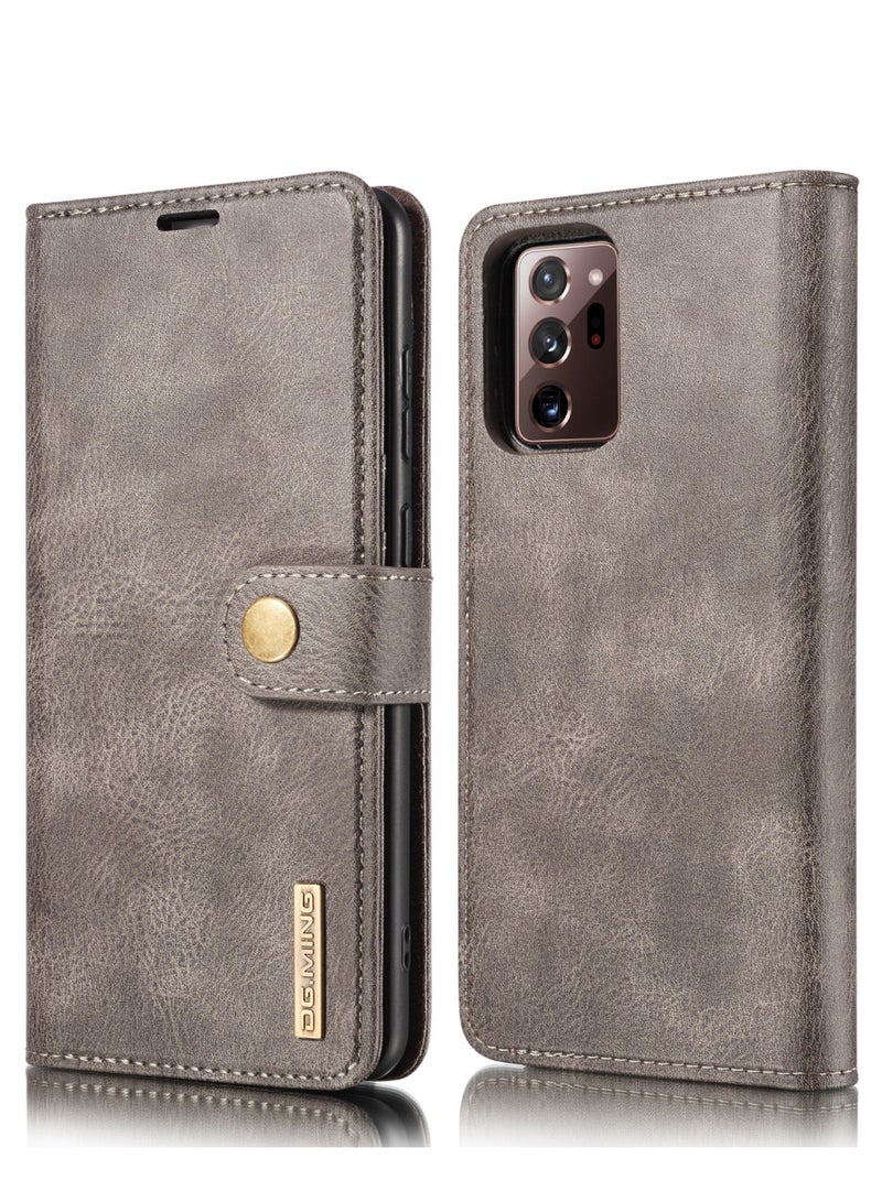 DGMING CaseMe Samsung Galaxy Note 20 Ultra 5G DG.MING Crazy Horse Texture Detachable Magnetic Leather Case - Grey - Image 1