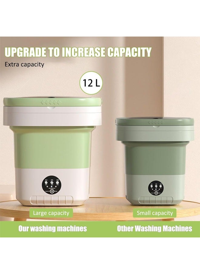 Mini Washing Machine, Foldable Portable Washing Machine, 12 L Large Capacity, Small Collapsible Laundry Washer for Apartment, Travel, RV, Underwears, Socks, Baby Clothes, Green