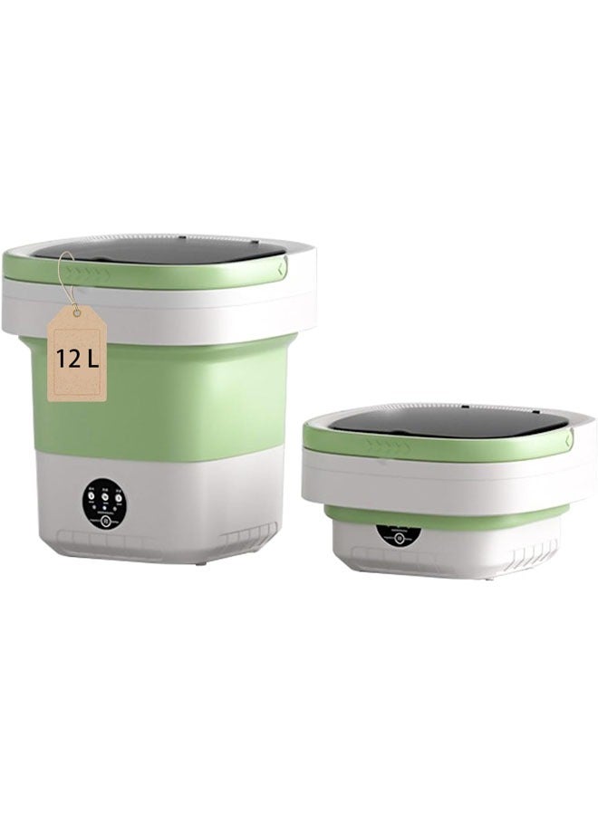 Mini Washing Machine, Foldable Portable Washing Machine, 12 L Large Capacity, Small Collapsible Laundry Washer for Apartment, Travel, RV, Underwears, Socks, Baby Clothes, Green
