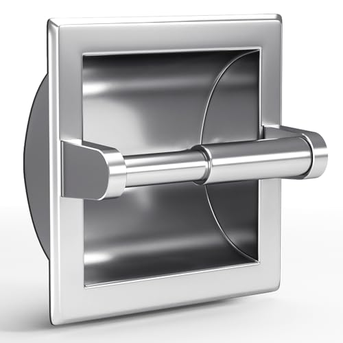 POKIM Smack Polished Chrome Recessed Toilet Paper Holder, Bathroom Wall Mount Recessed Toilet Tissue Roll Paper Holder Include Rear Mounting Bracket - Image 1