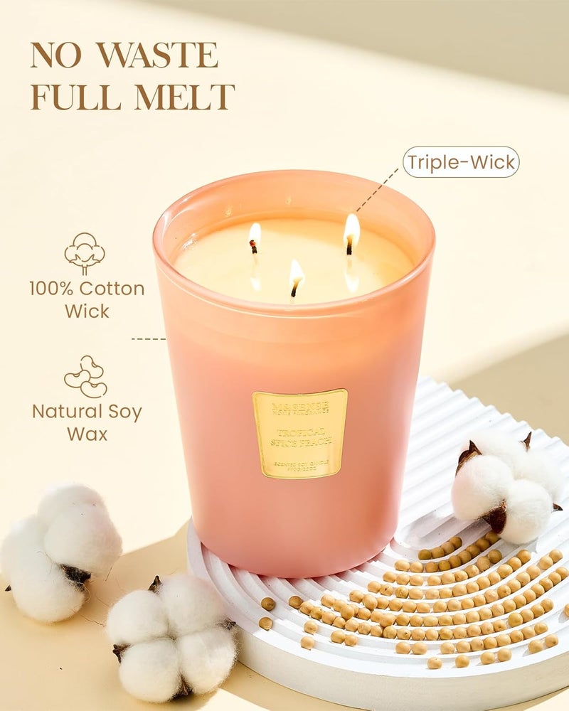 M&SENSE Tropical Spice Peach Scented 35oz 150H Burn Time, 3-Wick Natural Aromatherapy Candle Highly Scented Long Lasting, Home Fragrance Housewarming Gifts New Home Gift Ideas - Image 3