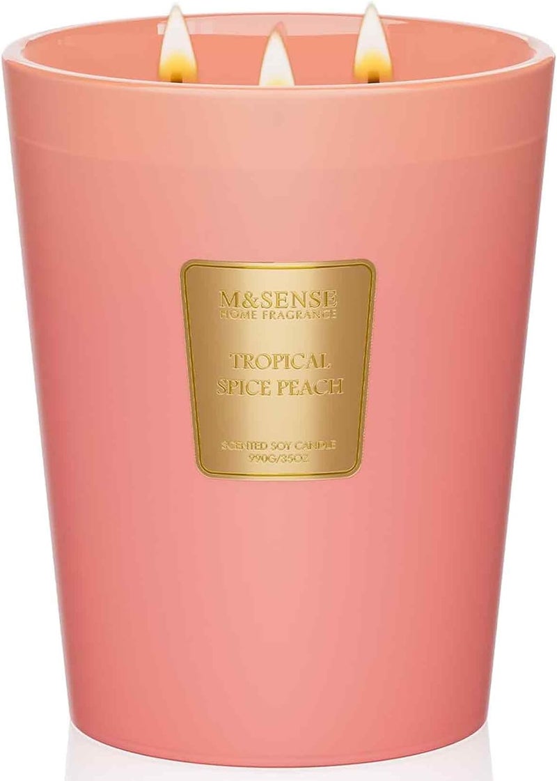 M&SENSE Tropical Spice Peach Scented 35oz 150H Burn Time, 3-Wick Natural Aromatherapy Candle Highly Scented Long Lasting, Home Fragrance Housewarming Gifts New Home Gift Ideas - Image 1