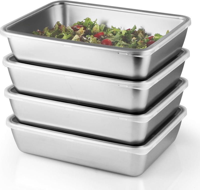 MYLIFEUNIT MyLifeUnit 4 Pcs Stainless Steel Food Containers with Clear Lids, Stackable Snack Storage Boxes, Deli Meat Keeper for Refrigerator or Picnic, BBQ Party, Office, Gym Lunch - Image 1