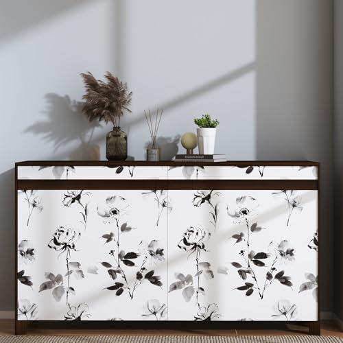 Hopepak Floral Wallpaper Peel and Stick Black and White Flower Peel and Stick Wall Paper Modern Contact Paper Removable Self Adhesive Wallpaper for Bathroom Bedroom Cabinet Decor Vinyl 17.3" x 80" - Image 5