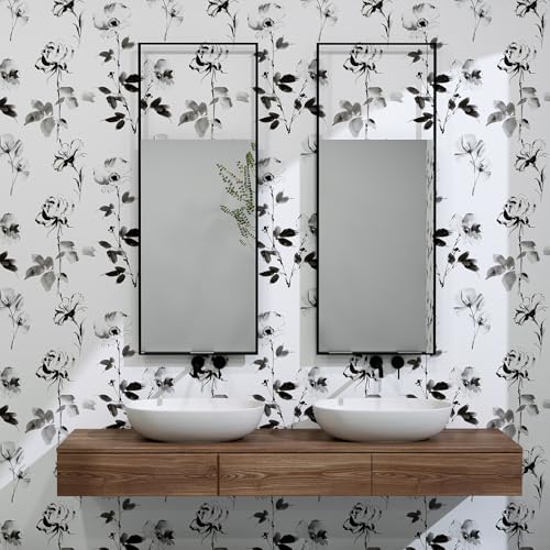 Hopepak Floral Wallpaper Peel and Stick Black and White Flower Peel and Stick Wall Paper Modern Contact Paper Removable Self Adhesive Wallpaper for Bathroom Bedroom Cabinet Decor Vinyl 17.3" x 80" - Image 4