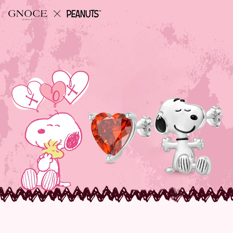 Gnoce Peanuts "Find Your True Love" Snoopy Heart Ruby Stud Earrings for Women, S925 Sterling Silver Stud Earrings for Her Wife, Valentineâ€˜s Day, Motherâ€™s Day Jewelry - Image 3