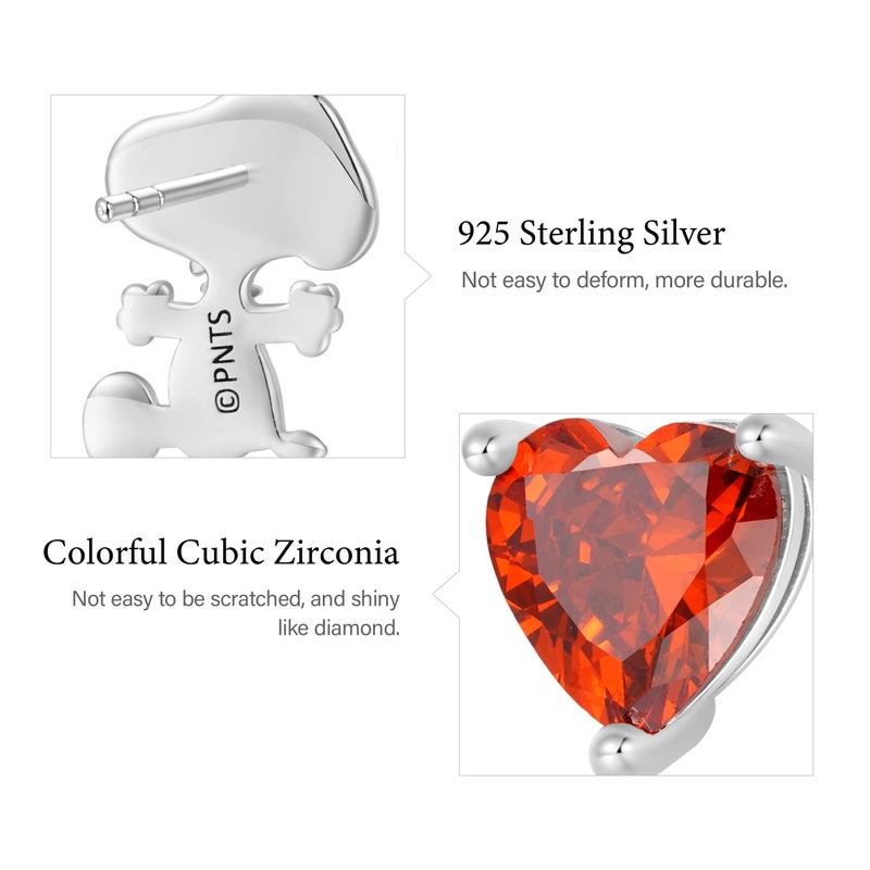 Gnoce Peanuts "Find Your True Love" Snoopy Heart Ruby Stud Earrings for Women, S925 Sterling Silver Stud Earrings for Her Wife, Valentineâ€˜s Day, Motherâ€™s Day Jewelry - Image 5