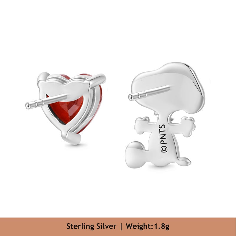 Gnoce Peanuts "Find Your True Love" Snoopy Heart Ruby Stud Earrings for Women, S925 Sterling Silver Stud Earrings for Her Wife, Valentineâ€˜s Day, Motherâ€™s Day Jewelry - Image 2