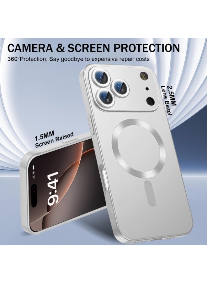 Magnetic for iPhone 17 Pro Max Case,Comes with Camera Lens Protector,Compatible with Magsafe,Soft TPU Full Protection Slim Smooth Bumper Shockproof Phone Cover (Silver) - Image 4
