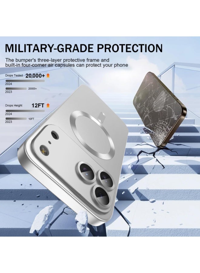 Magnetic for iPhone 17 Pro Max Case,Comes with Camera Lens Protector,Compatible with Magsafe,Soft TPU Full Protection Slim Smooth Bumper Shockproof Phone Cover (Silver) - Image 2