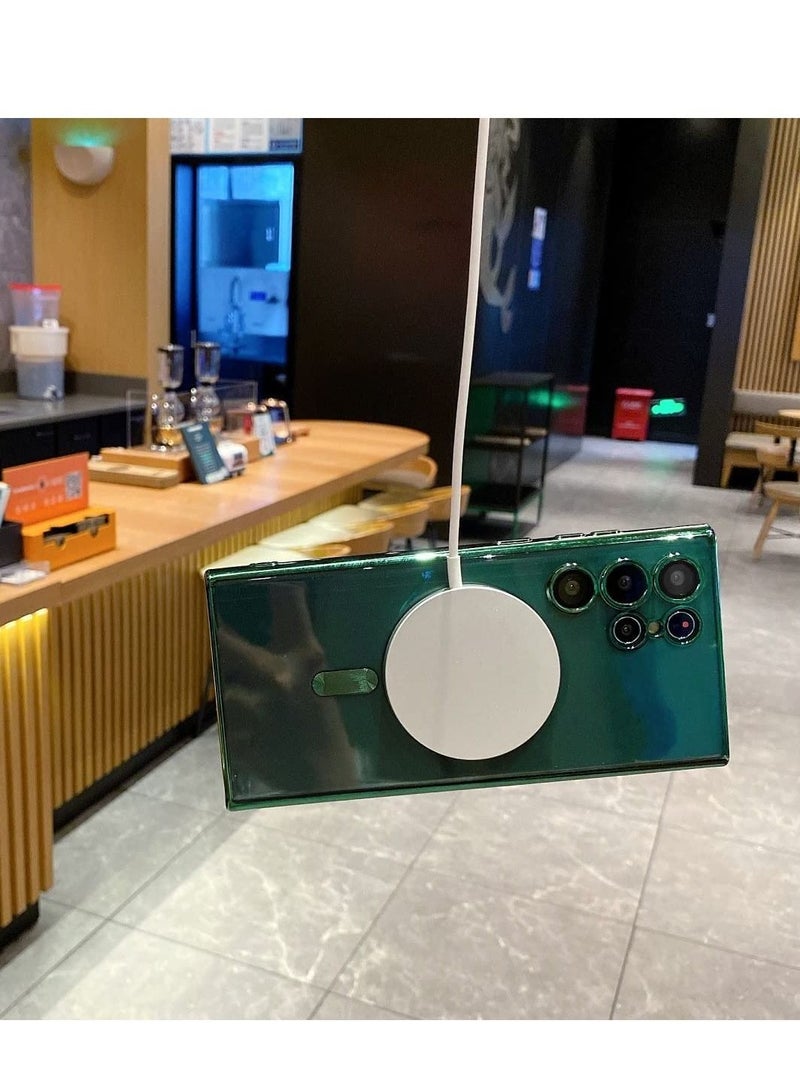 ELTRAZONE for Samsung Galaxy S23 Ultra Case Magnetic Clear with Camera Lens Protector Full Protection MagSafe Electroplated Silicone Slim Fit Shockproof Protective Case Cover - Green - Image 3