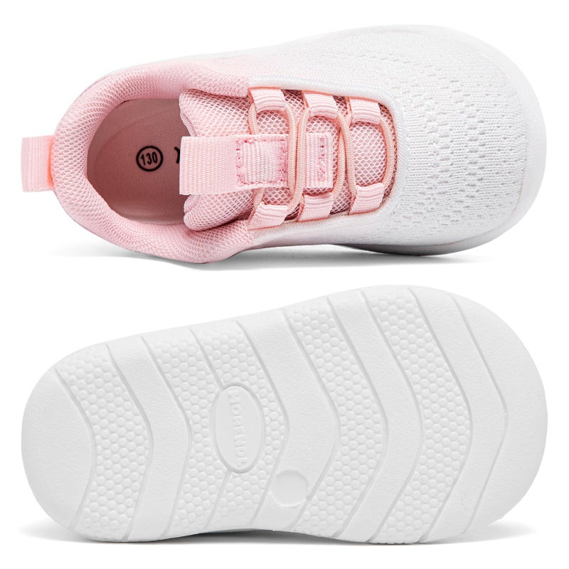 Morendl Toddler Sneakers Baby Slip On Walking Shoes Non-Slip Breathable Boys & Girls Running Shoes Infant Tennis Shoes White Pink 7 Toddler - Image 4
