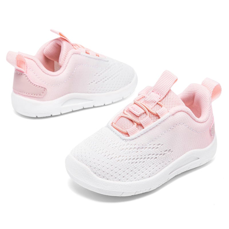 Morendl Toddler Sneakers Baby Slip On Walking Shoes Non-Slip Breathable Boys & Girls Running Shoes Infant Tennis Shoes White Pink 7 Toddler - Image 3