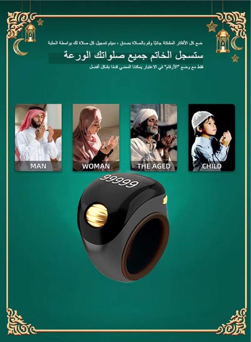 Rock Pow 99999 Count Tasbeeh Ring Roller Smart Counter with Vibration Reminder and Automatic Counting  Adjustable Ring Perfect for Men and Women - Image 1