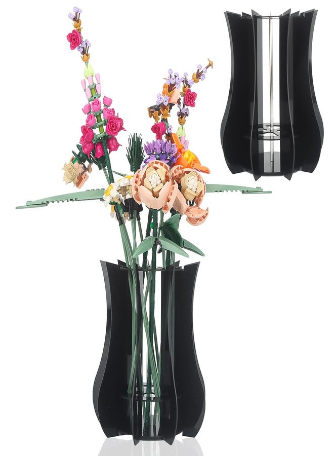 Taladad Vase Holder fit for Lego Flowers Bouquet - Acrylic Puzzle Vase fit for Lego Botanical Collection Building Set, Adult Gift Display Stand for Roses Orchid Sunflower Tulips Daffodils Lotus (Black) - Image 1