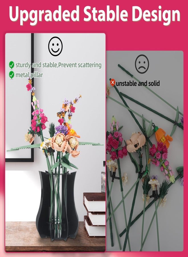 Taladad Vase Holder fit for Lego Flowers Bouquet - Acrylic Puzzle Vase fit for Lego Botanical Collection Building Set, Adult Gift Display Stand for Roses Orchid Sunflower Tulips Daffodils Lotus (Black) - Image 3