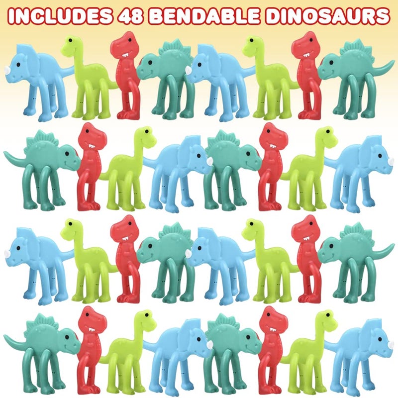 ArtCreativity 48 Pcs Bendable Dinosaur Toy, Mini Dino Figures Bendy Toy in 4 Colors, Great Dinosaur Party Favors for Kids, Birthday Party Goodie Bag Stuffers and Dinosaurios Pinata Fillers - Image 2