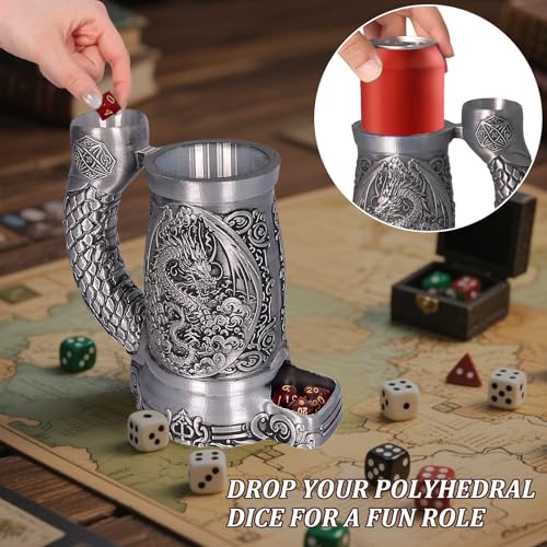 Luazuri Dice Tower Mug Dice Rolling Tower Comes with 7 PCS Dice Set Suitable for DND Dungeons and Dragons Tabletop Games Available As Drink Holder DD Gifts DND Accessories SilverDragon - Image 5