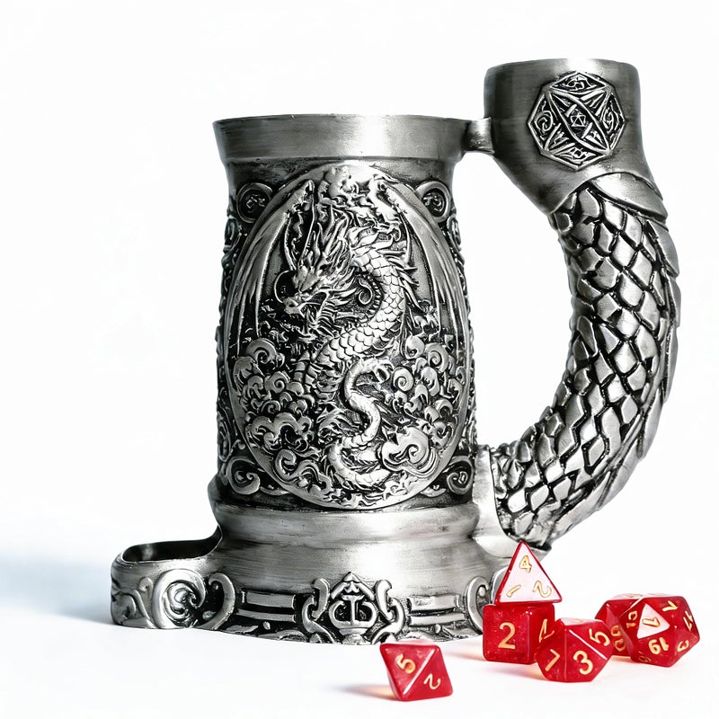 Luazuri Dice Tower Mug Dice Rolling Tower Comes with 7 PCS Dice Set Suitable for DND Dungeons and Dragons Tabletop Games Available As Drink Holder DD Gifts DND Accessories SilverDragon - Image 3