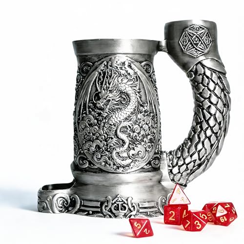 Luazuri Dice Tower Mug Dice Rolling Tower Comes with 7 PCS Dice Set Suitable for DND Dungeons and Dragons Tabletop Games Available As Drink Holder DD Gifts DND Accessories SilverDragon - Image 1