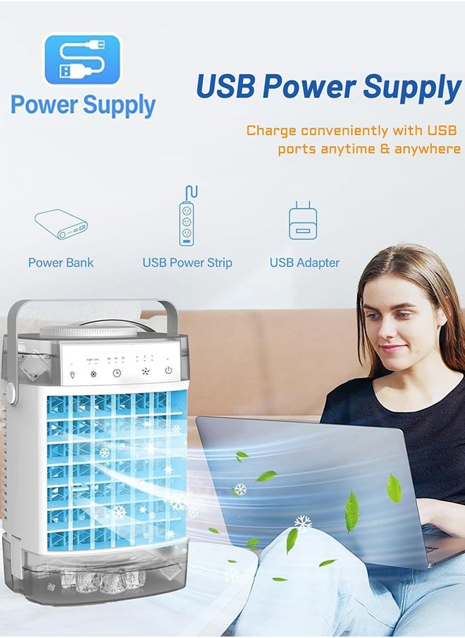Garlo - Portable Air Conditioners, 1600ML Mini Air Cooler Evaporative Personal, 3 Wind Speed, 2-4-8H Timer, 3 Modes, Colorful Night Light, Portable for Room, Car, Bedroom - Image 1