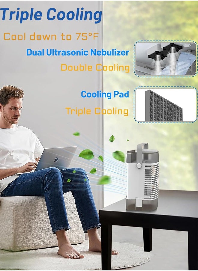 Garlo - Portable Air Conditioners, 1600ML Mini Air Cooler Evaporative Personal, 3 Wind Speed, 2-4-8H Timer, 3 Modes, Colorful Night Light, Portable for Room, Car, Bedroom - Image 1