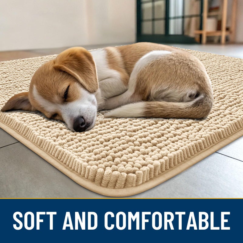 Smiry Dog Door Mat for Muddy Paws 48x30, Absorbs Moisture and Dirt Doormat, Non-Slip Washable Quick Dry Chenille Front Door Mat Indoor Entrance, Entryway Carpet for Inside Floor, Beige - Image 2