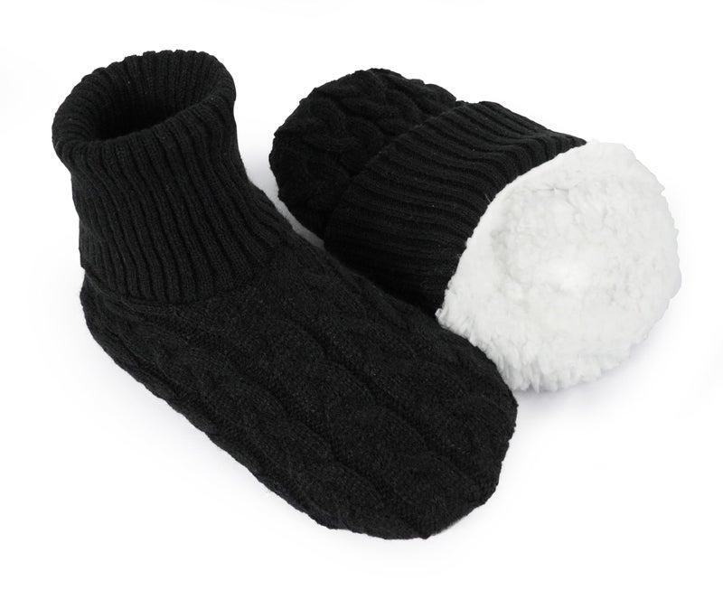 BenSorts Winter Thick Slipper Socks for Women Gift Warm Fleece Female House Socks Slipper with Grippers Black Size 6 7 8 - Image 3