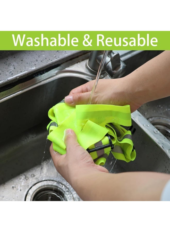 سترة أمان عاكسة باللون الأخضر الفسفوري مع أحزمة للكتف والخصر، مرنة وعالية المرونة، مناسبة للجري الليلي وركوب الدراجات، تشمل زوجًا من أساور اليد العاكسة - Image 3