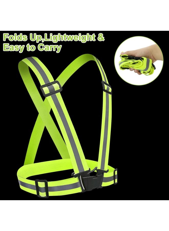سترة أمان عاكسة باللون الأخضر الفسفوري مع أحزمة للكتف والخصر، مرنة وعالية المرونة، مناسبة للجري الليلي وركوب الدراجات، تشمل زوجًا من أساور اليد العاكسة - Image 4