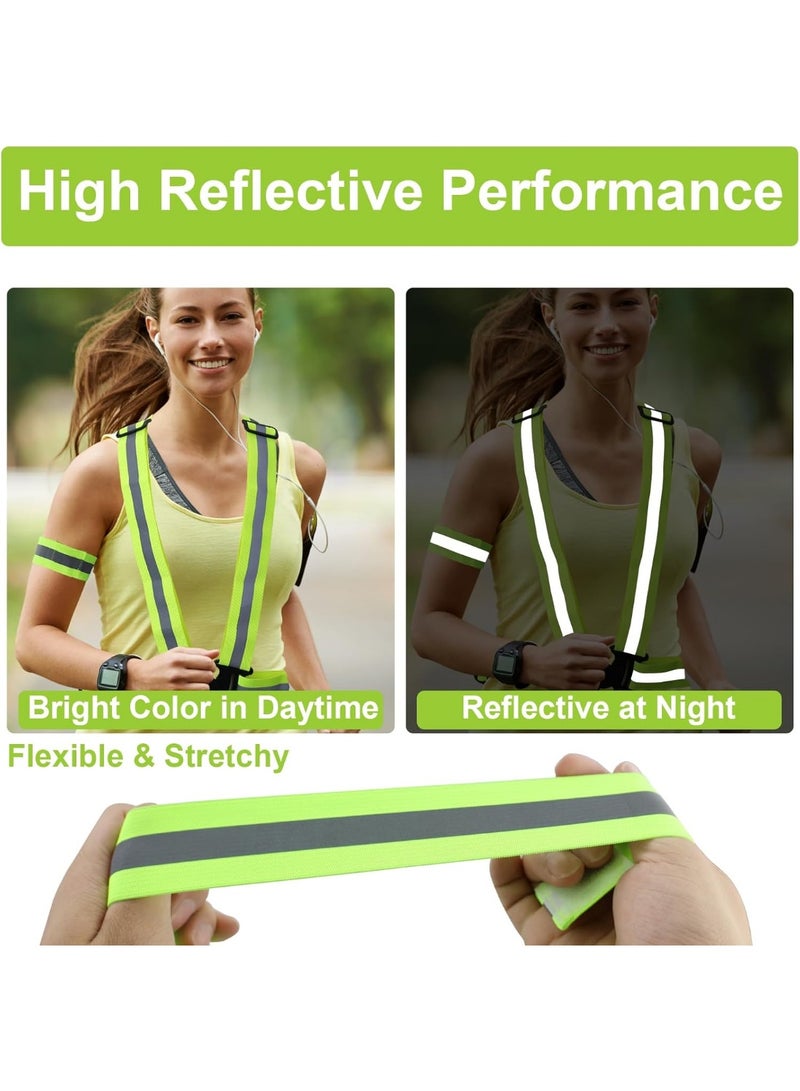 سترة أمان عاكسة باللون الأخضر الفسفوري مع أحزمة للكتف والخصر، مرنة وعالية المرونة، مناسبة للجري الليلي وركوب الدراجات، تشمل زوجًا من أساور اليد العاكسة - Image 5