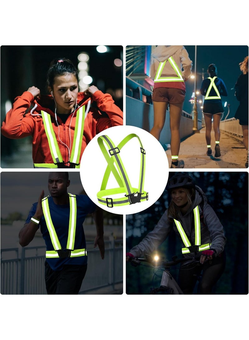 سترة أمان عاكسة باللون الأخضر الفسفوري مع أحزمة للكتف والخصر، مرنة وعالية المرونة، مناسبة للجري الليلي وركوب الدراجات، تشمل زوجًا من أساور اليد العاكسة - Image 2