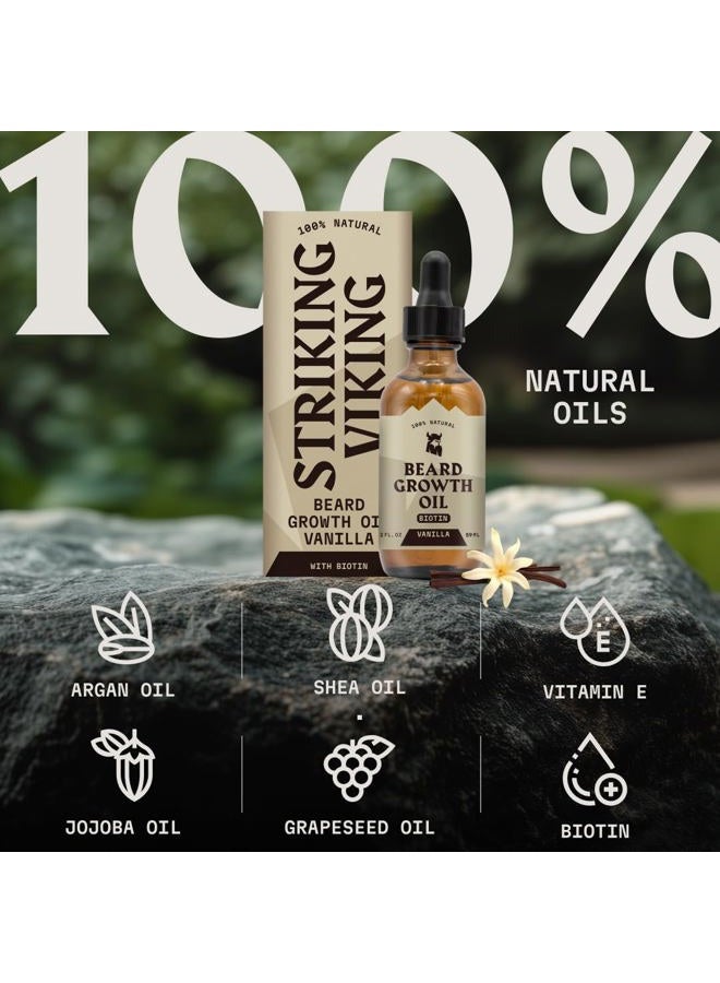 Striking Viking Beard Growth Kit – Beard Growth Oil with Roller for Thickening and Conditioning - Naturally Derived Beard Serum for Facial Hair Growth for Men, Vanilla 2 Fl Oz (Pack of 2) - Image 2
