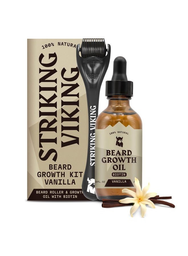 Striking Viking Beard Growth Kit – Beard Growth Oil with Roller for Thickening and Conditioning - Naturally Derived Beard Serum for Facial Hair Growth for Men, Vanilla 2 Fl Oz (Pack of 2) - Image 1