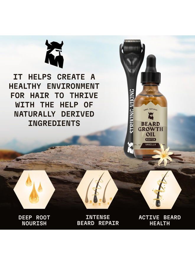 Striking Viking Beard Growth Kit – Beard Growth Oil with Roller for Thickening and Conditioning - Naturally Derived Beard Serum for Facial Hair Growth for Men, Vanilla 2 Fl Oz (Pack of 2) - Image 3