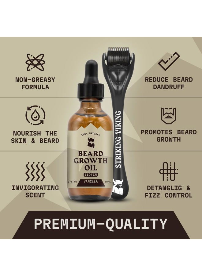 Striking Viking Beard Growth Kit – Beard Growth Oil with Roller for Thickening and Conditioning - Naturally Derived Beard Serum for Facial Hair Growth for Men, Vanilla 2 Fl Oz (Pack of 2) - Image 5