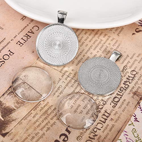 LANBEIDE 40 Pcs Silver Pendant Trays with 40 Pcs Clear Glass Cabochons - 1 Inch/25mm Round Bezels for Resin Craft, Photo Jewelry Making, Total 80 Pcs - Image 3