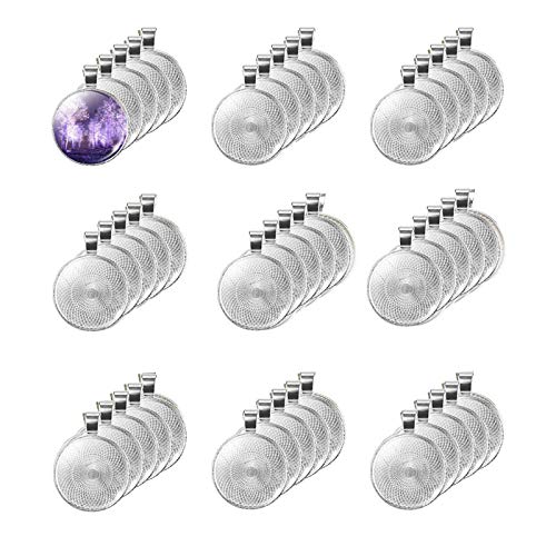 LANBEIDE 40 Pcs Silver Pendant Trays with 40 Pcs Clear Glass Cabochons - 1 Inch/25mm Round Bezels for Resin Craft, Photo Jewelry Making, Total 80 Pcs - Image 1