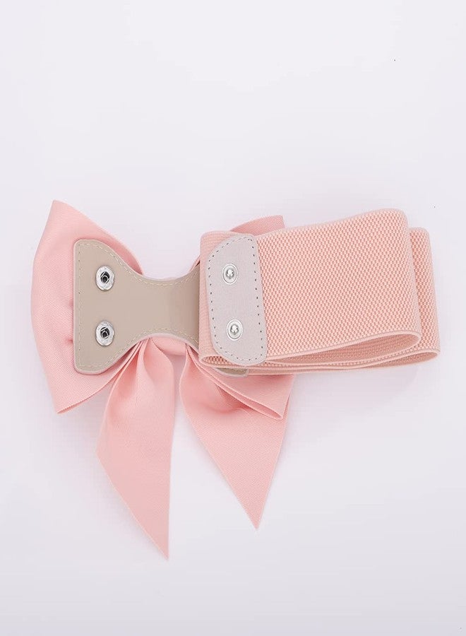 ويوپار حزام خصر مطاطي عريض مزين بفيونكة أنيقة للنساء من Wiwpar، إكسسوار رائع للفساتين، حزام خصر نسائي عتيق مزين بفيونكة كبيرة، حزام خصر كورسيه للنساء لحفلات التخرج (وردي) - Image 5