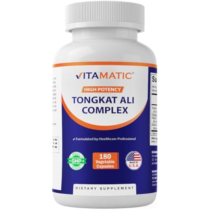 Vitamatic Tongkat Ali Extract 200 :1 Extract for Men (Longjack) Eurycoma Longifolia - 1800 mg Per Serving - Made with Fadogia Agrestis 20:1 Extract, Tribulus 95% & Panax Ginseng - 180 Capsules - Image 1