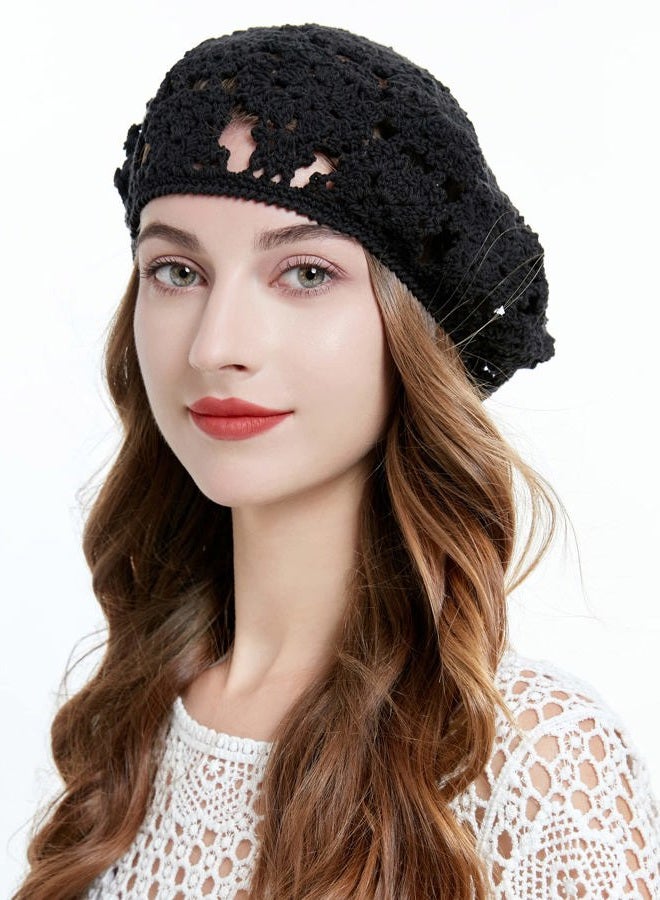 ZLYC Women's Beret, Floral Black, one Size fits Most - Image 2