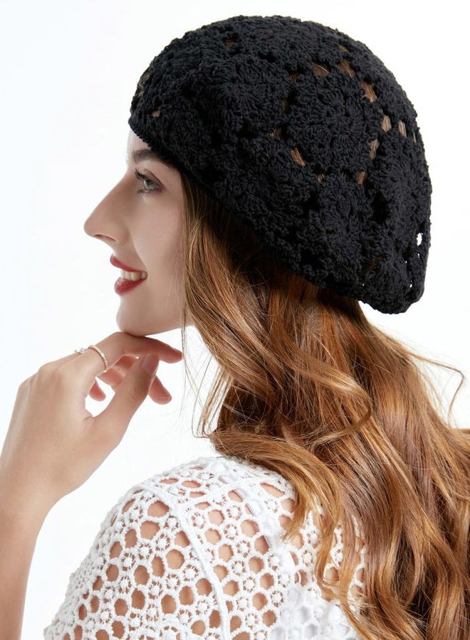 ZLYC Women's Beret, Floral Black, one Size fits Most - Image 4